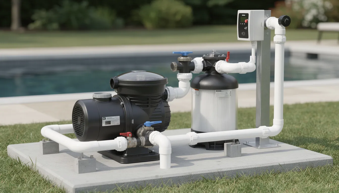 Residential pool equipment pad with energy-efficient variable speed pump