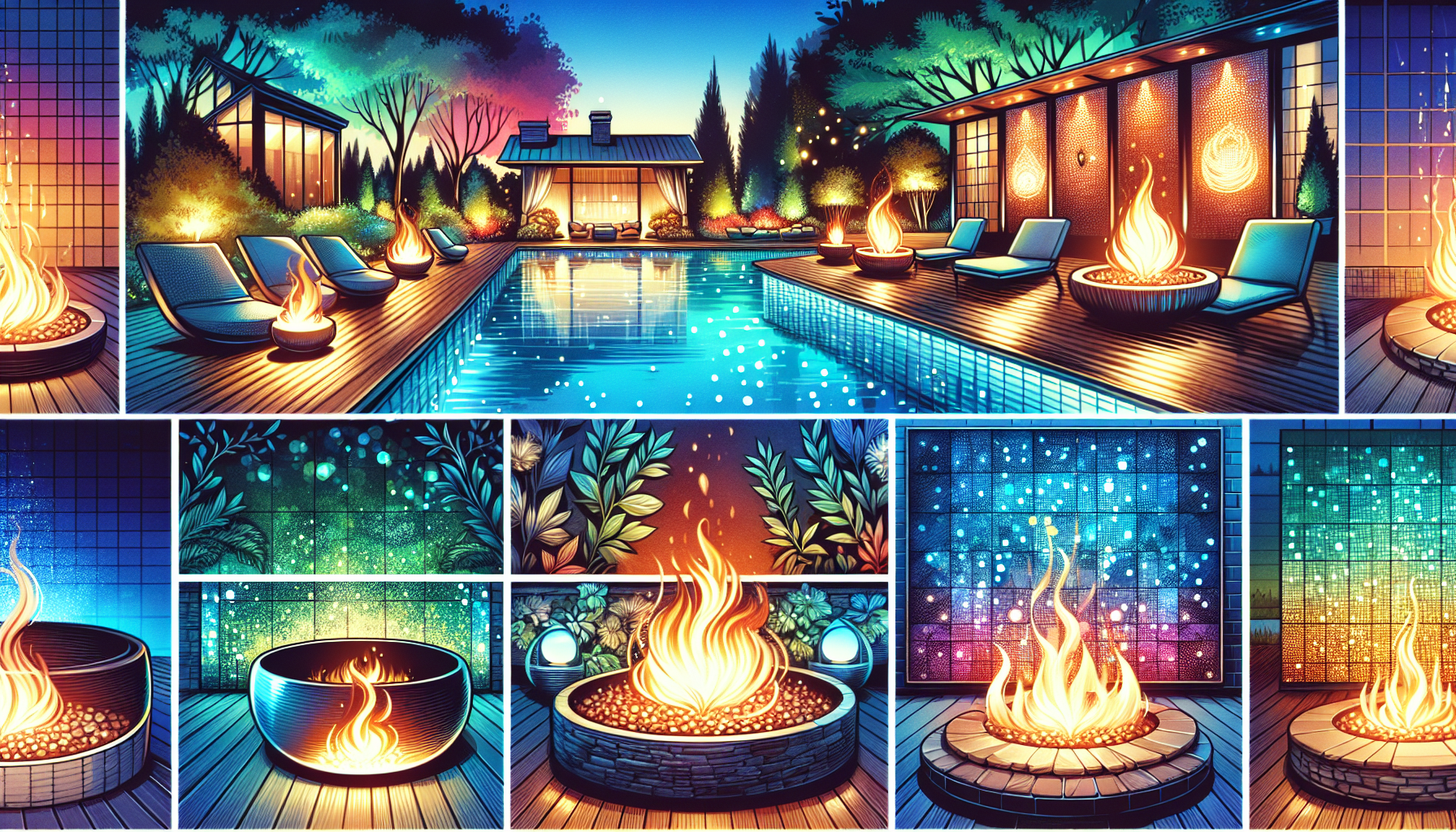 Custom fire feature matched to a modern pool design aesthetic